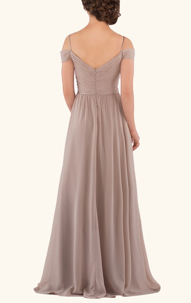 MACloth Off the Shoulder Chiffon Bridesmaid Dress V Neck Champagne For