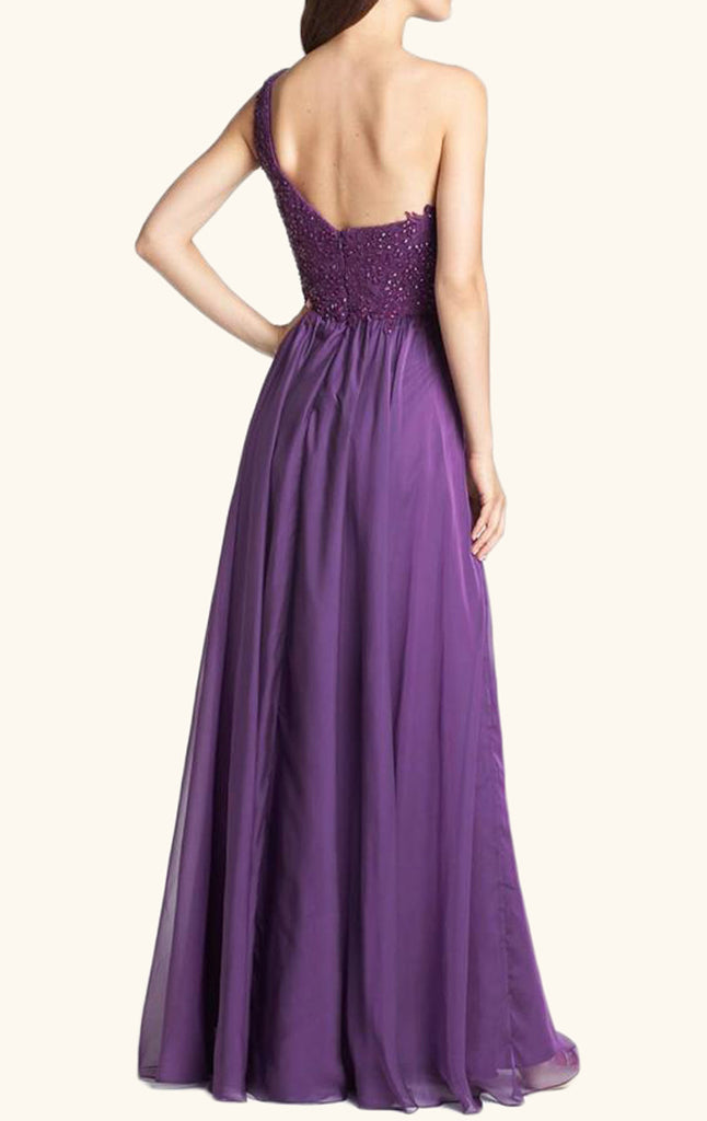 MACloth One Shoulder Lace Chiffon Long Prom Dress Purple Formal Evenin