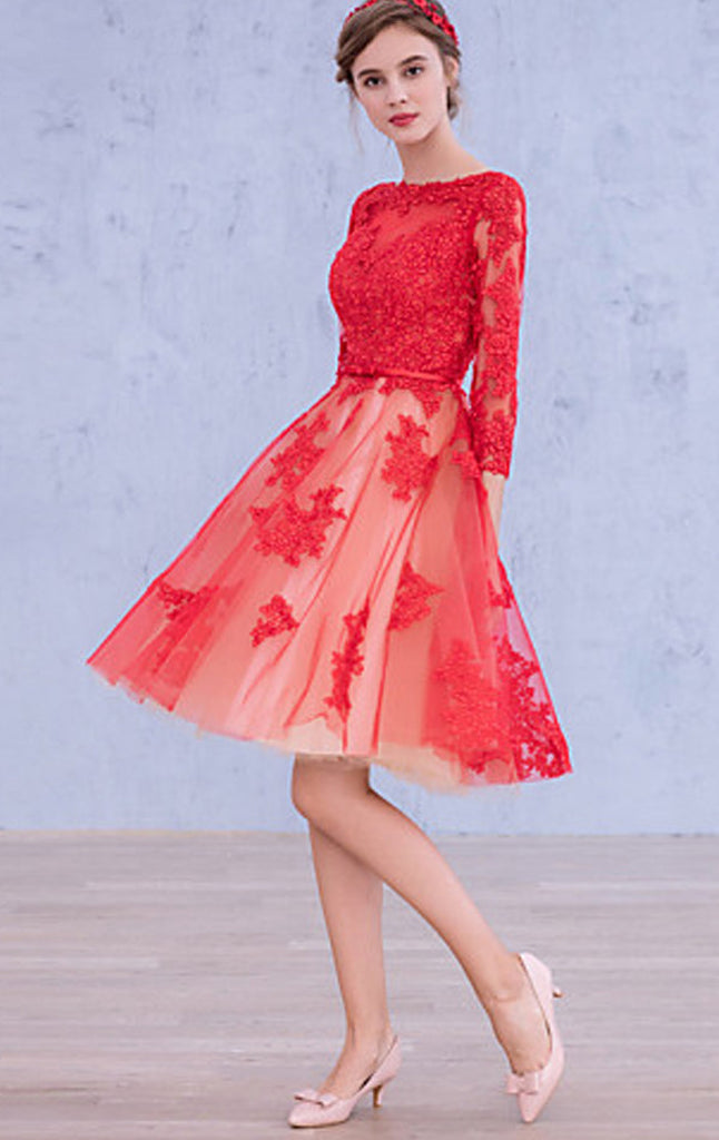 classy-red-lace-sheath-cocktail-dress-with-3-4-sleeves-elegant-wedding-guest-dress-modest