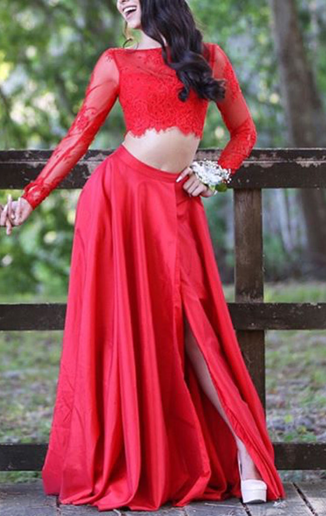 long sleeve red dress formal