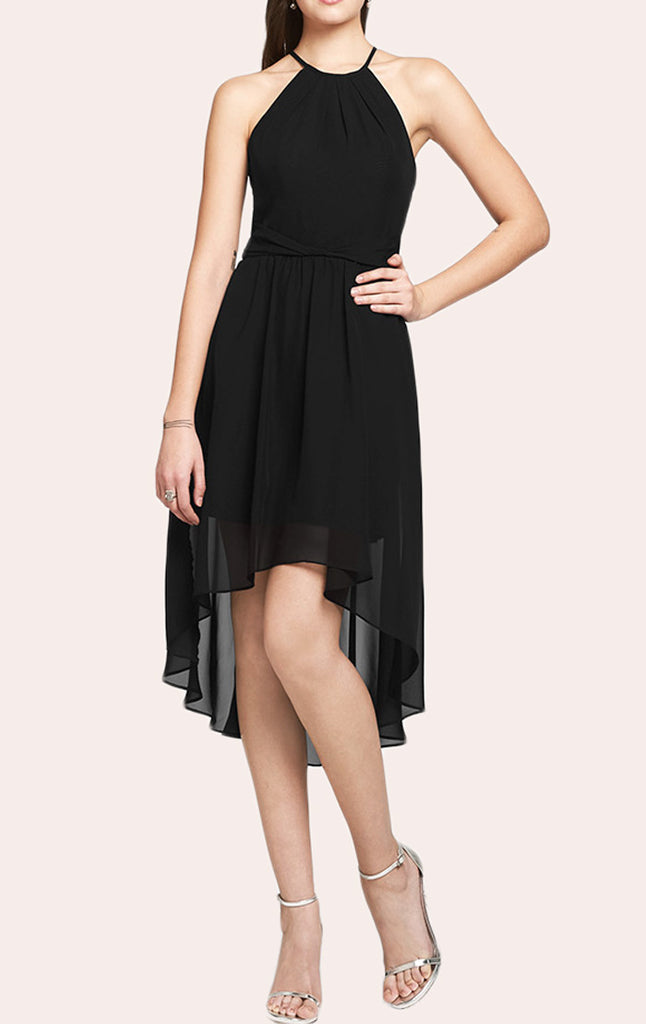 Macloth Halter High Low Chiffon Cocktail Dress Little Black Dress