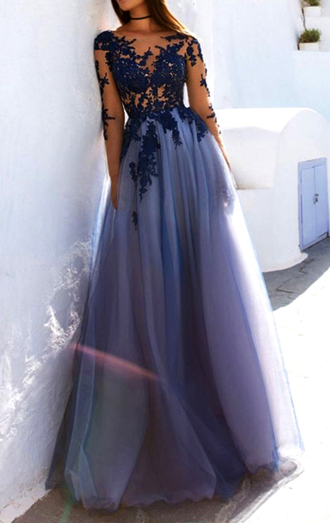 long navy evening gown