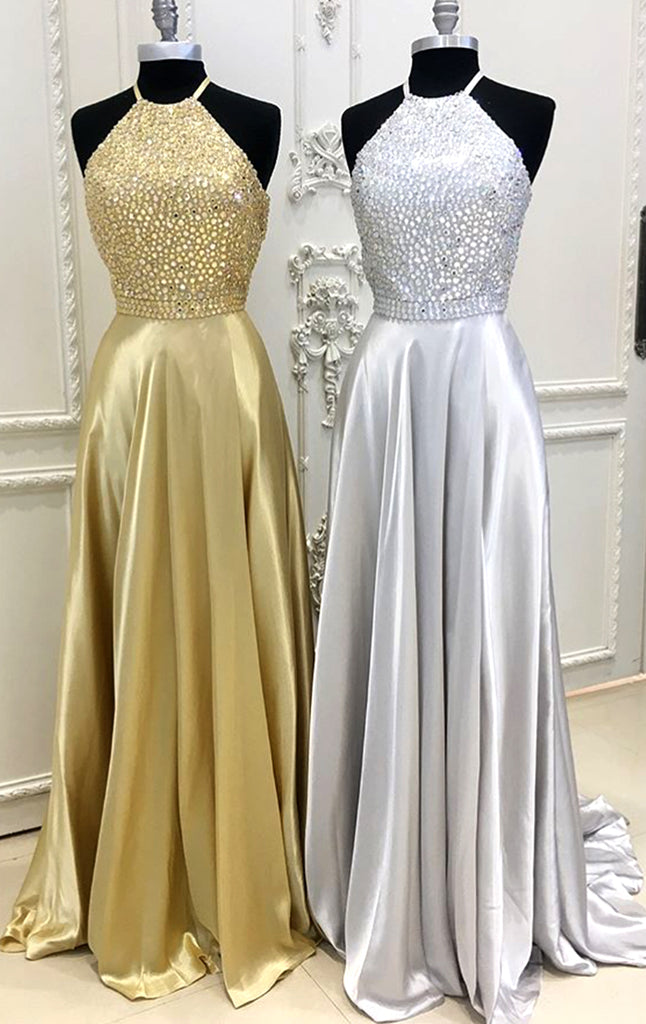 silver halter prom dress