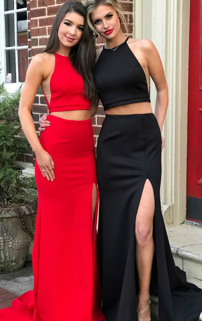 red and black 2 piece prom dress