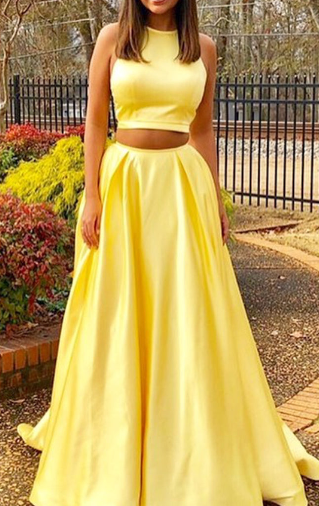 Elegant A Line Yellow Satin Long Prom Dress With Side Slit Simple Yel Abcprom