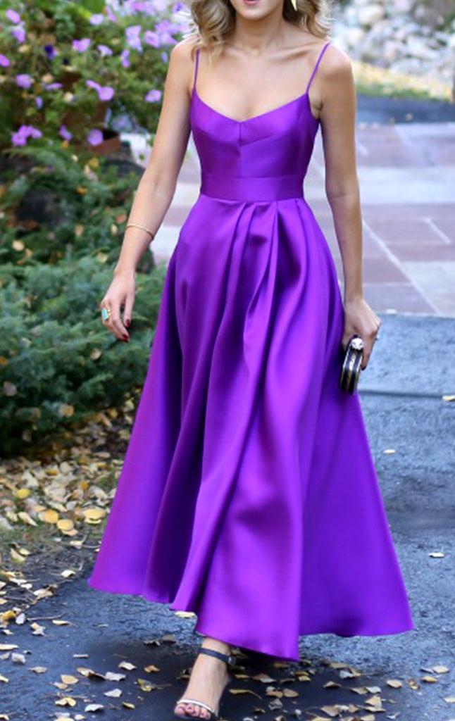 purple satin prom dress