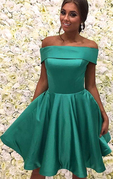 MACloth Off the Shoulder Green Short Prom Homeocming Dress Elegant Wed