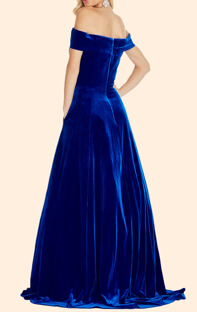 blue velvet evening gown