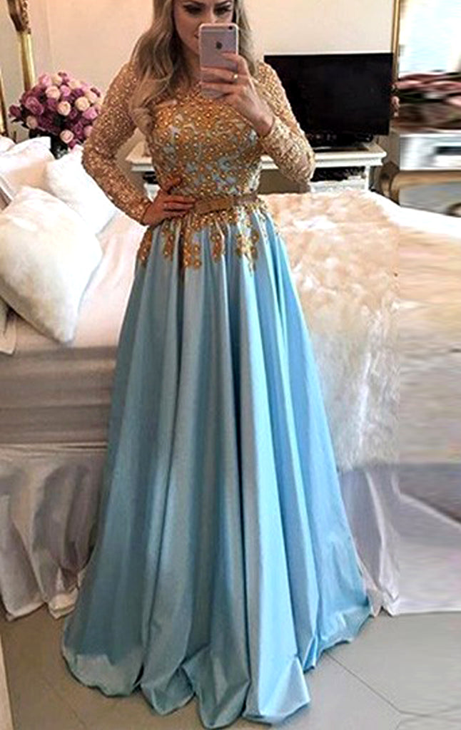 blue evening dresses with sleeves