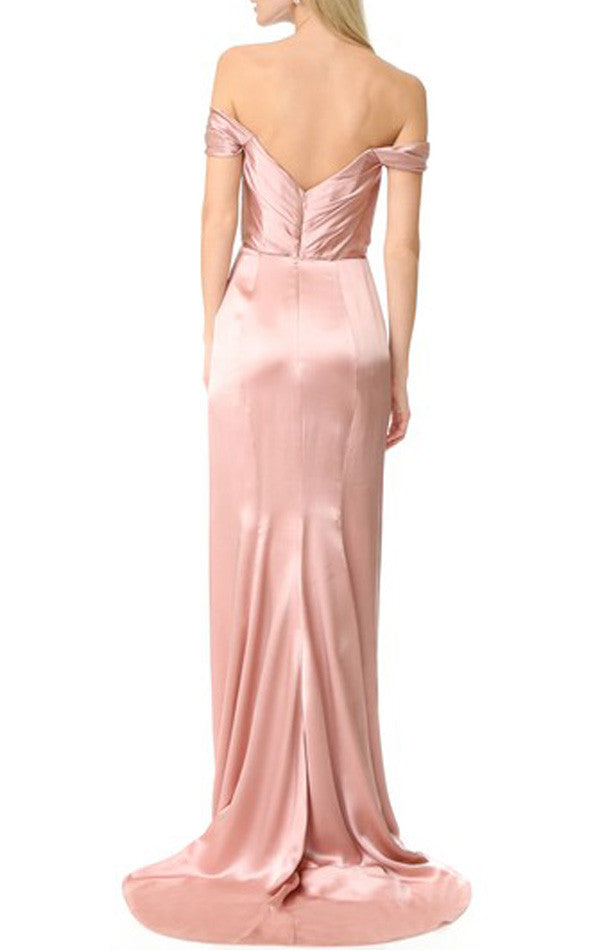MACloth Off the Shoulder with Flowers Pink Evening Gown Simple Prom Dr