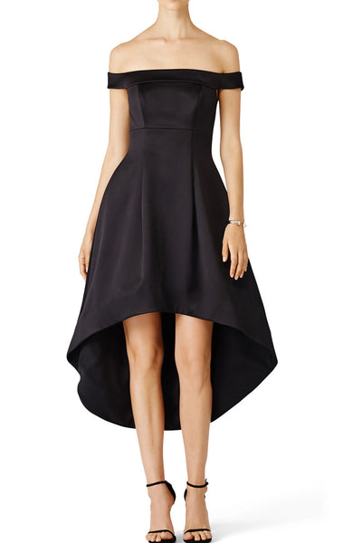 MACloth Off the Shoulder Satin Hi-Lo Prom Dress Black Cocktail Party D