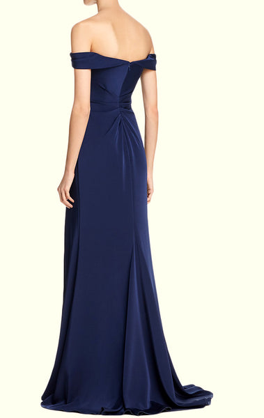 MACloth Off the Shoulder Simple Prom Dress Dark Navy Formal Evening Go