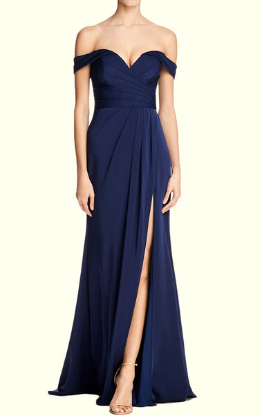 MACloth Off the Shoulder Simple Prom Dress Dark Navy Formal Evening Go