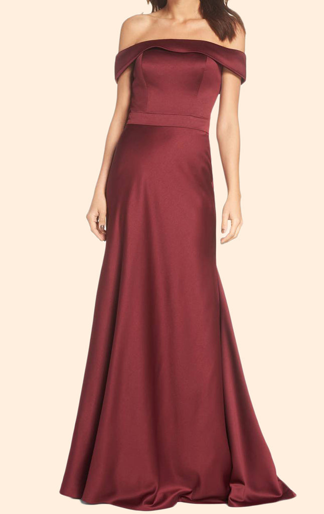 Macloth Sheath Off The Shoulder Long Prom Dress Satin Burgundy Formal 