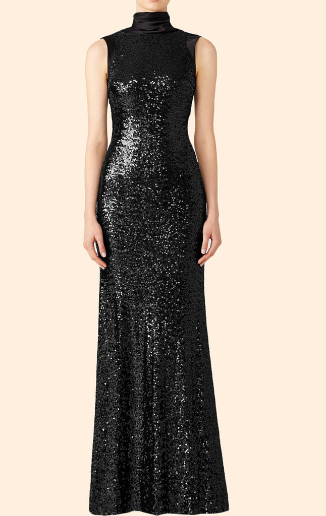 high neck black evening gown