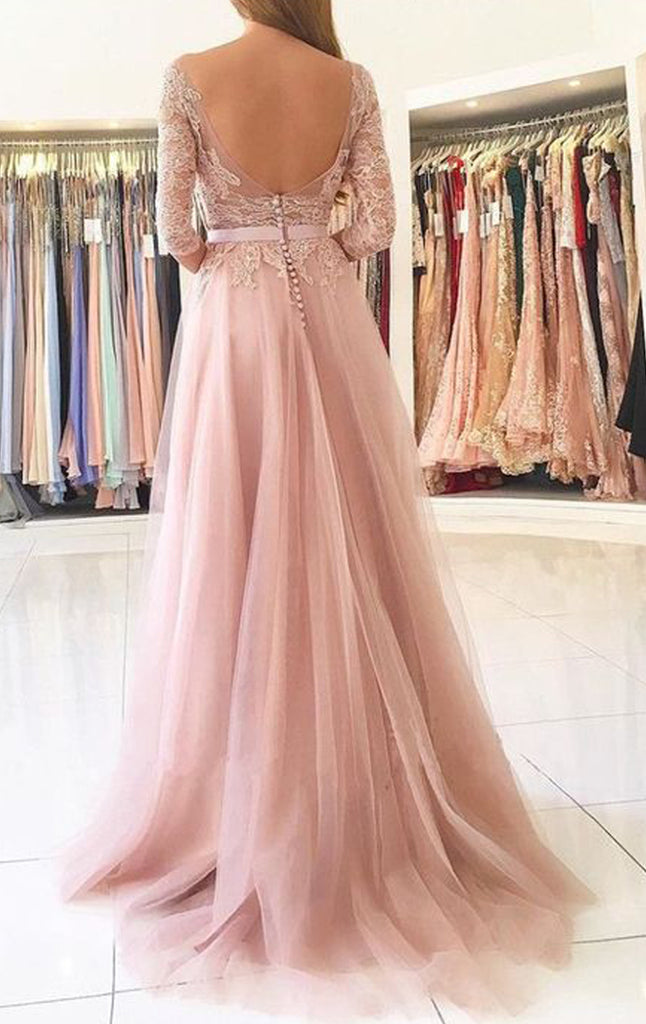 blush pink long prom dress