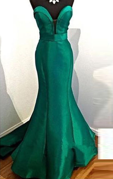 MACloth Mermaid Strapless Sweetheart Long Prom Dress Green Formal Even
