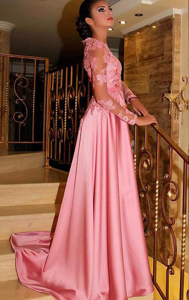 satin long dress with sleeves