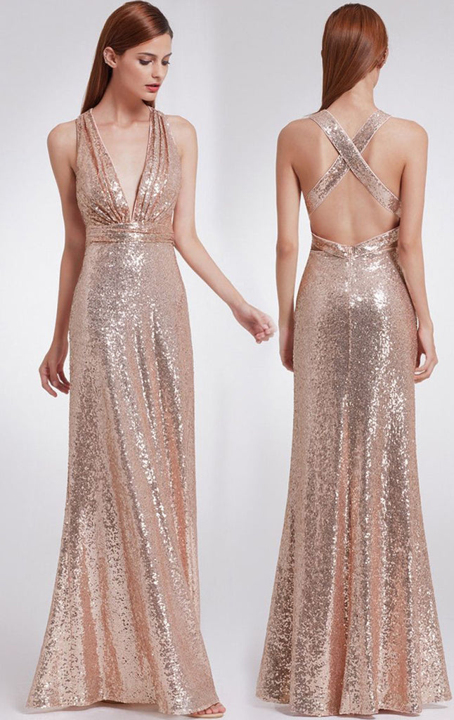 v neck rose gold dress