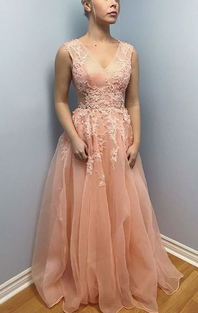 peach prom dress long