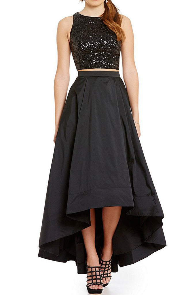 Macloth Two Piece Sequin Prom Dress High Low Cocktail Formal Gown