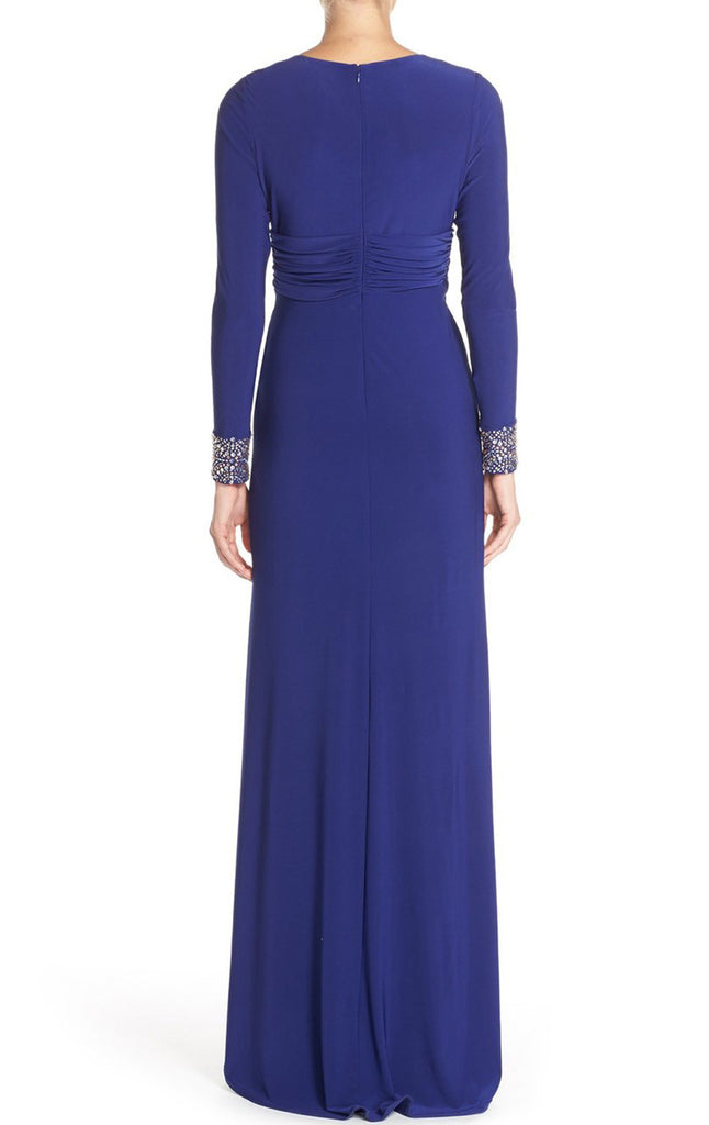 MACloth Long Sleeves Mother of the Brides Dress Royal Blue Jersey Form