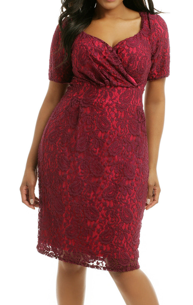 plus size burgundy lace dress