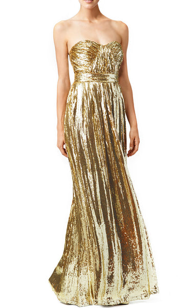 MACloth Strapless Sweetheart Long Sequin Prom Dress Gold Evening Forma