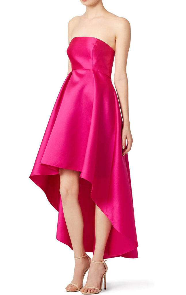 MACloth Strapless Satin Hi-lo Prom Gown Fuchsia Cocktail Dress