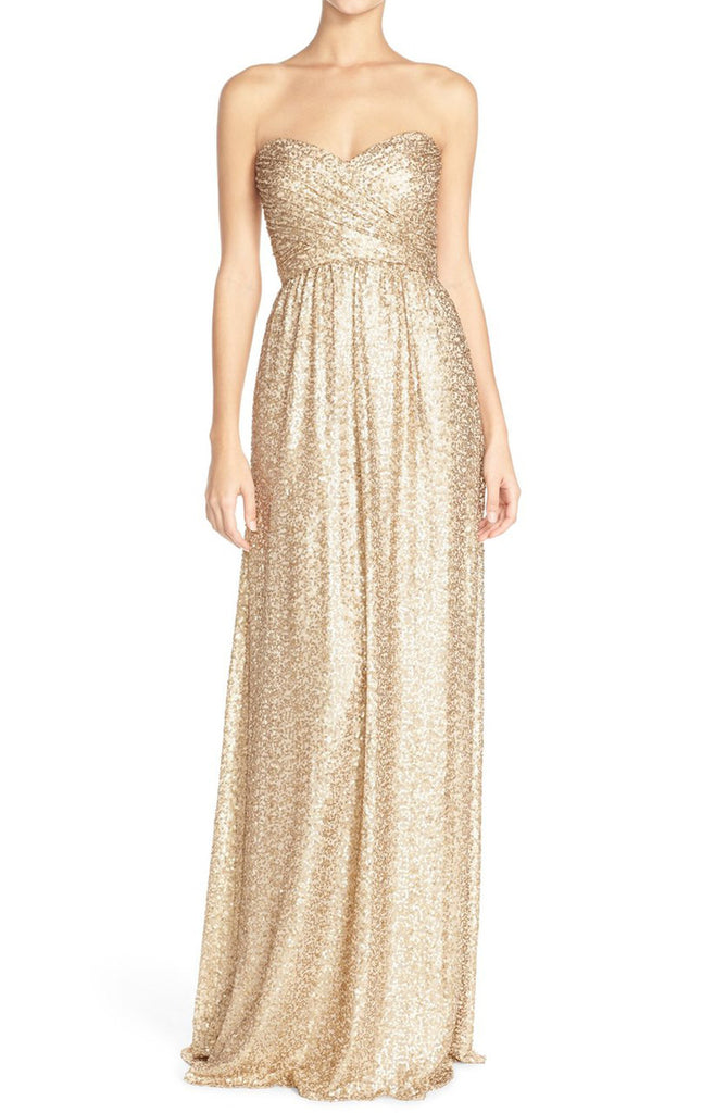 Macloth Strapless Sweetheart Sequin Long Bridesmaid Dress Gold Evening