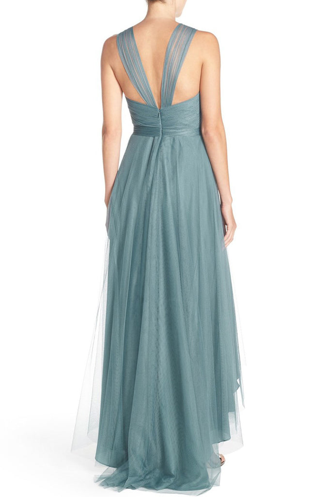 MACloth Straps Tulle Hi-Lo Bridesmaid Dress Turquoise Prom Dress