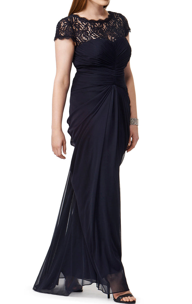 MACloth Cap Sleeves Lace Chiffon Long Evening Gown Black Mother of the