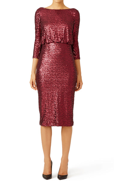 MACloth Half Sleeves Sequin Short Cocktail Dress Burgundy Mother of th