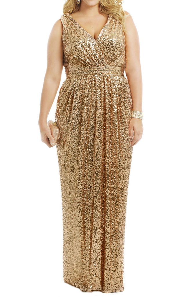 gold sequin gown plus size