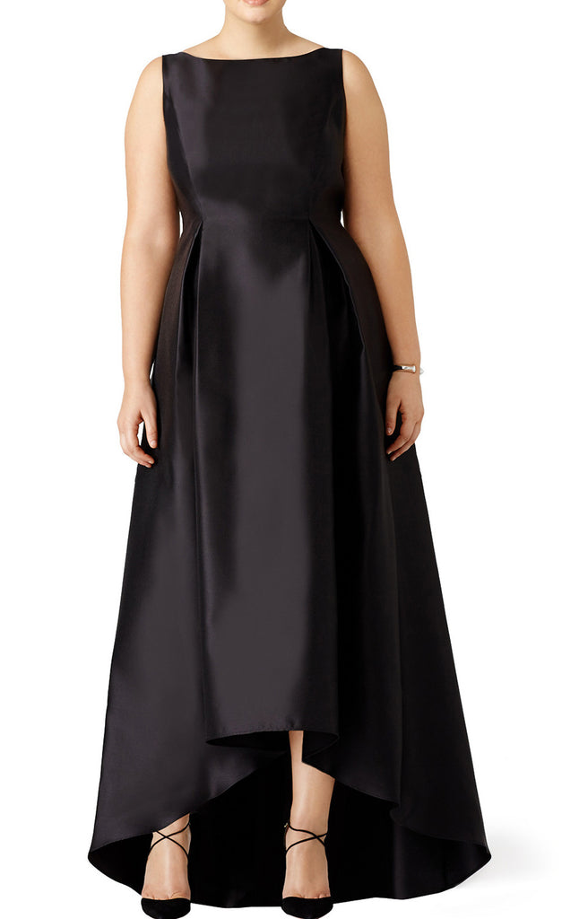 black high neck satin dress