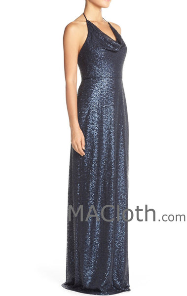 Macloth Women Halter Sequin Long Bridesmaid Dress Wedding Party Evenin 8314