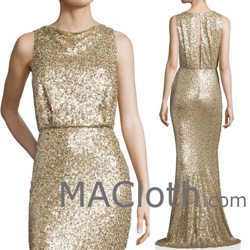 MACloth Women Mermaid Tank Sequin Gold Long Bridesmaid Dress Evening F