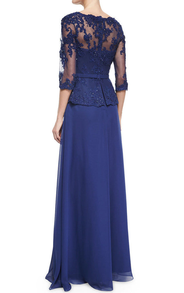 MACloth Women Long Sleeves Lace Chiffon Evening Gown Royal Blue Mother