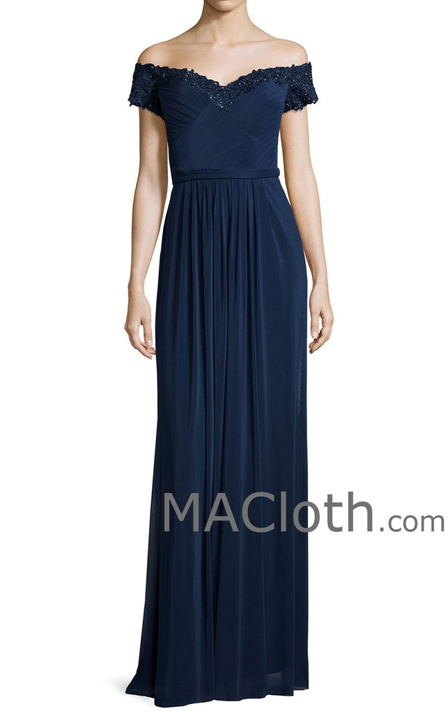 navy off the shoulder mother of the bride dress