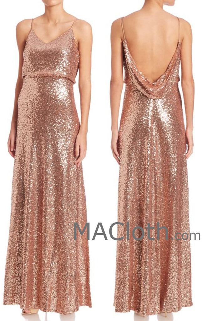 rose gold long bridesmaid dress