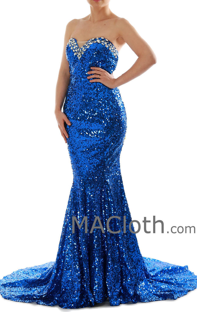 Mermaid Strapless Sweetheart Sequin Royal Blue Prom /Evening Gown 1601 ...