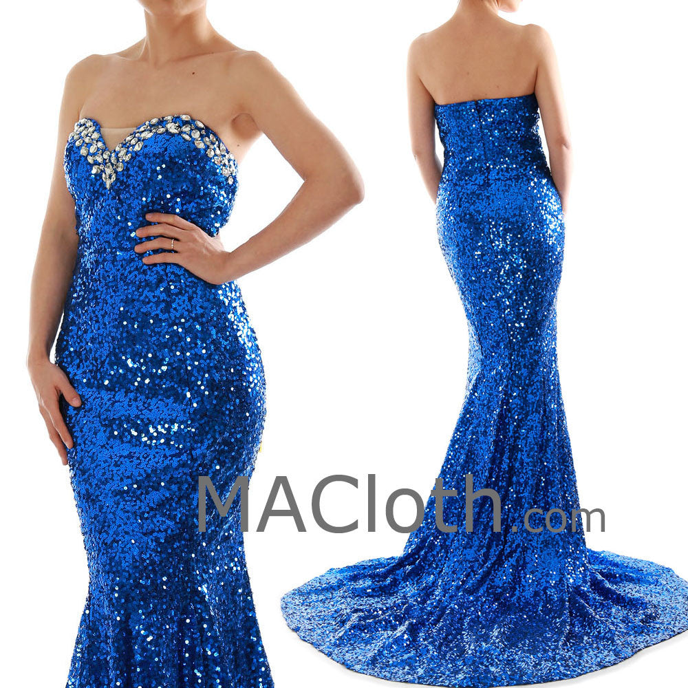 Mermaid Strapless Sweetheart Sequin Royal Blue Prom/Evening Gown 1601