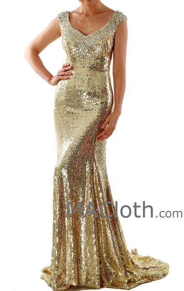 Mermaid Straps Sweetheart Long Sequin Gold Evening Prom Dress 160139 ...