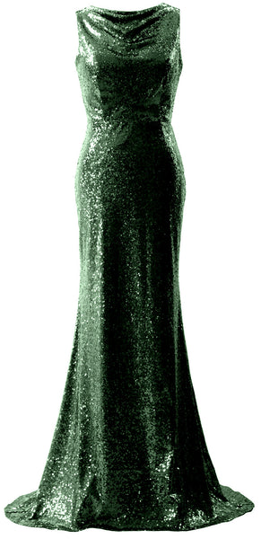 MACloth Women Sequin Crowl Bridesmaid Dress Mermaid Long Evening Party Gown