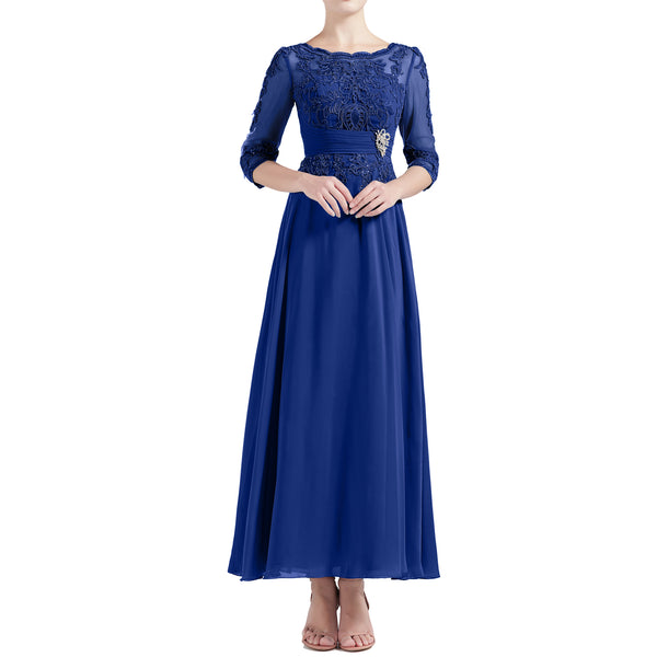 MACloth Women Tea Length 3/4 Sleeve Boat Neck Mother Bride Dresses Bri