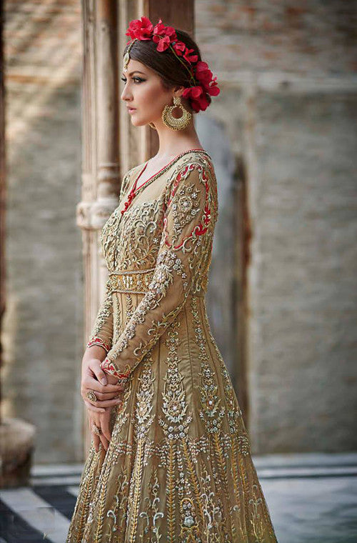 golden colour anarkali suit