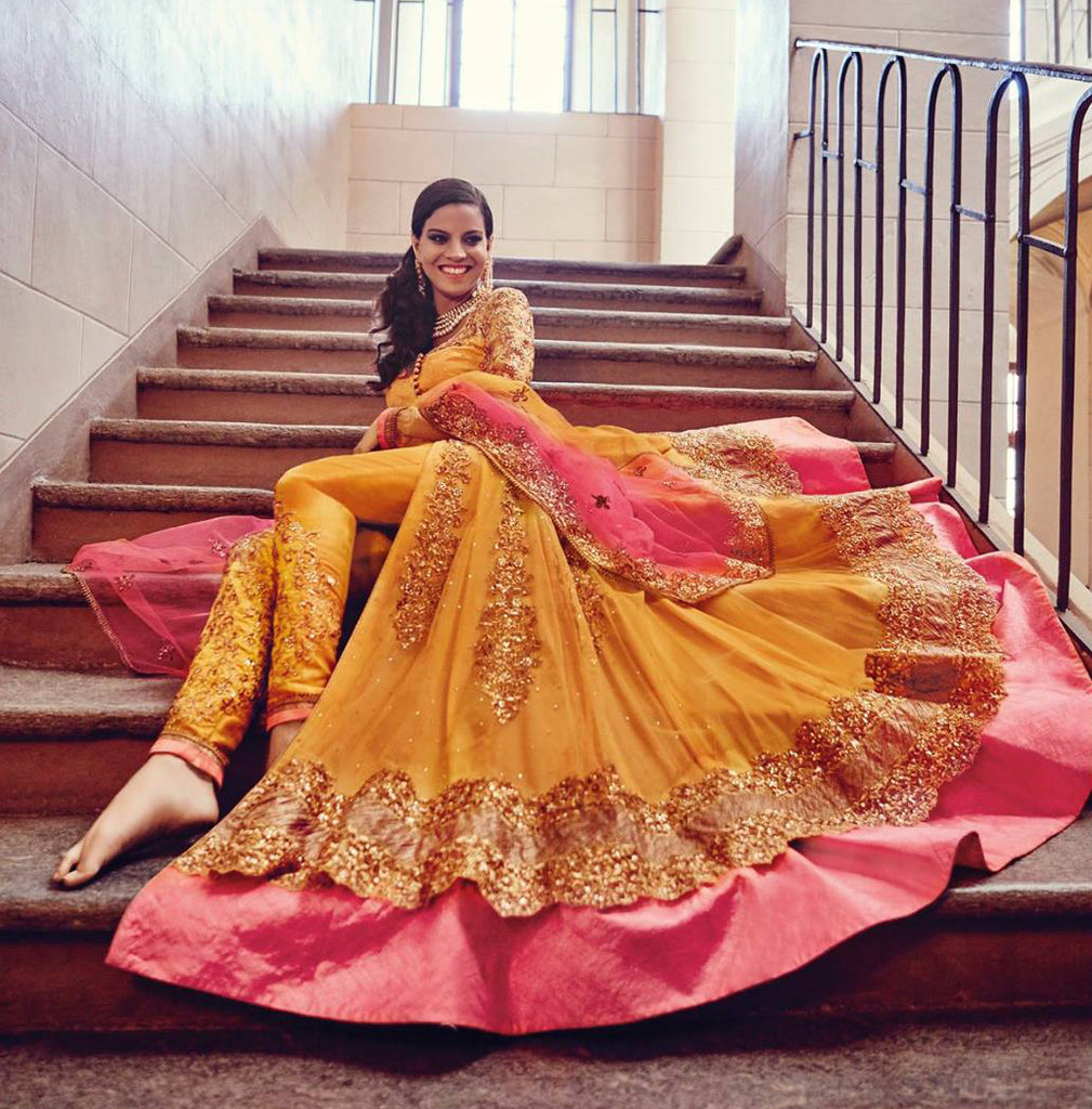 orange anarkali suit