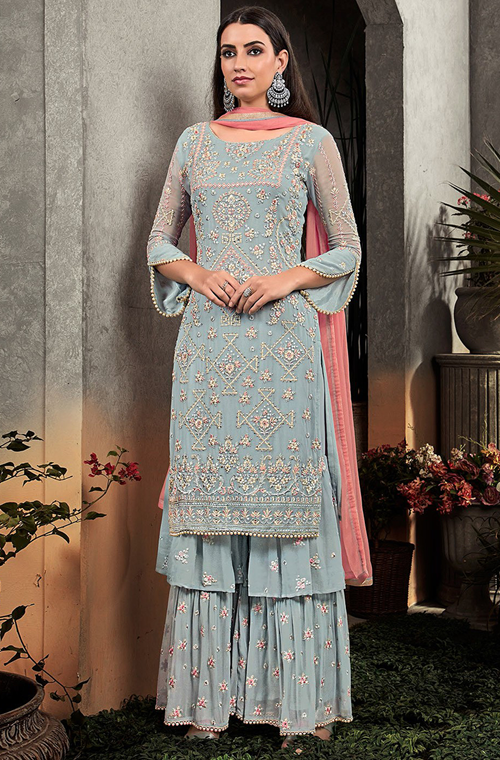 heavy embroidered palazzo suit