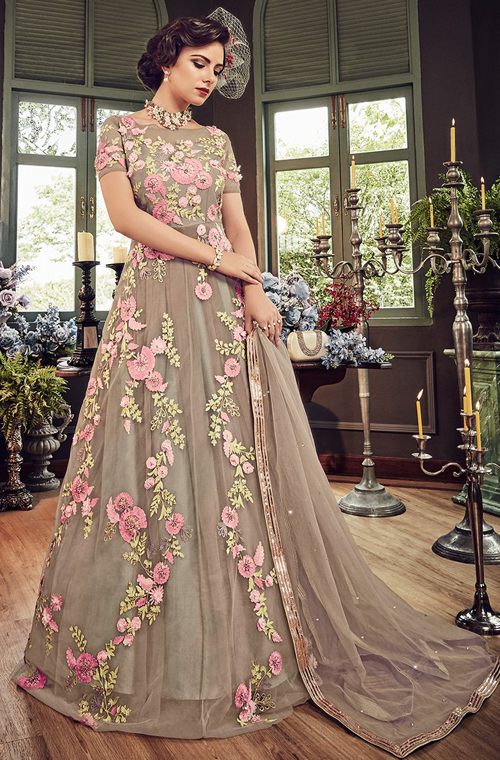 net anarkali gown