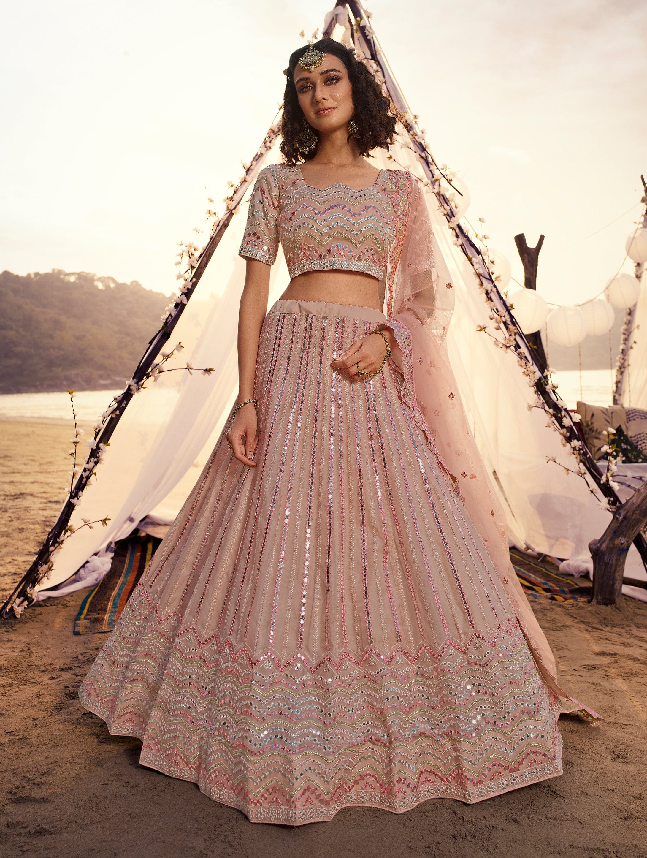 Dusty Pink Designer Heavy Embroidered Wedding And Bridal Lehenga Sairas Boutique 